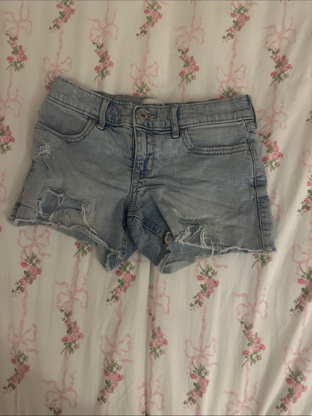 abercrombie kids Light Wash Distressed Denim Shorts
